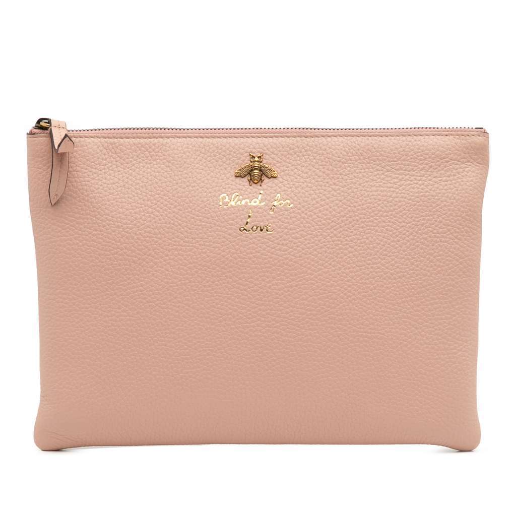 Gucci Leather Blind For Love Clutch Pink Leather Good - Front View