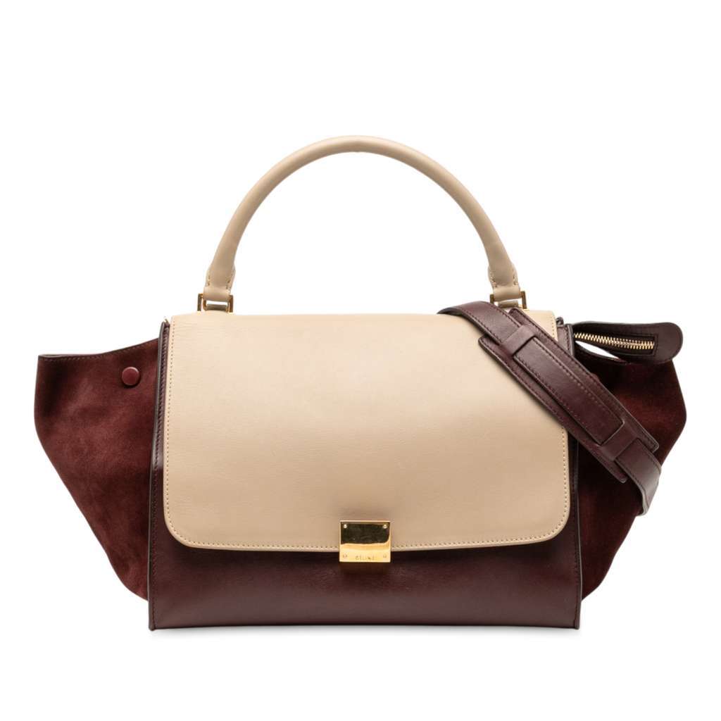 Celine Medium Bicolor Calfskin and Suede Trapeze Satchel Red Leather Good - Front View
