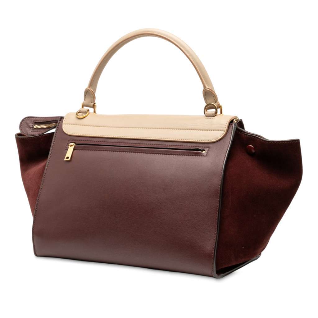 Celine Medium Bicolor Calfskin and Suede Trapeze Satchel Red Leather Good - Back View