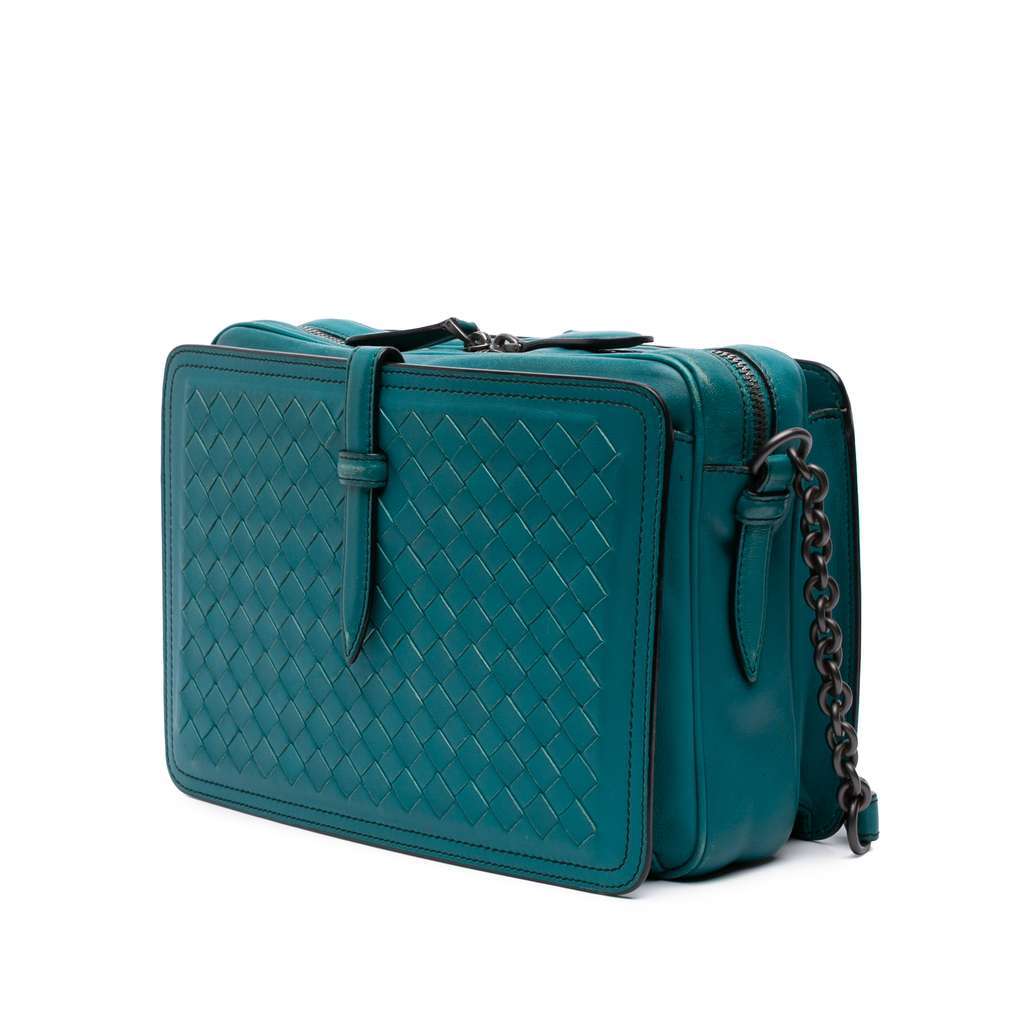 Bottega Veneta Nappa Intrecciato Belt Flap Camera Bag Blue Leather Good condition - Back View