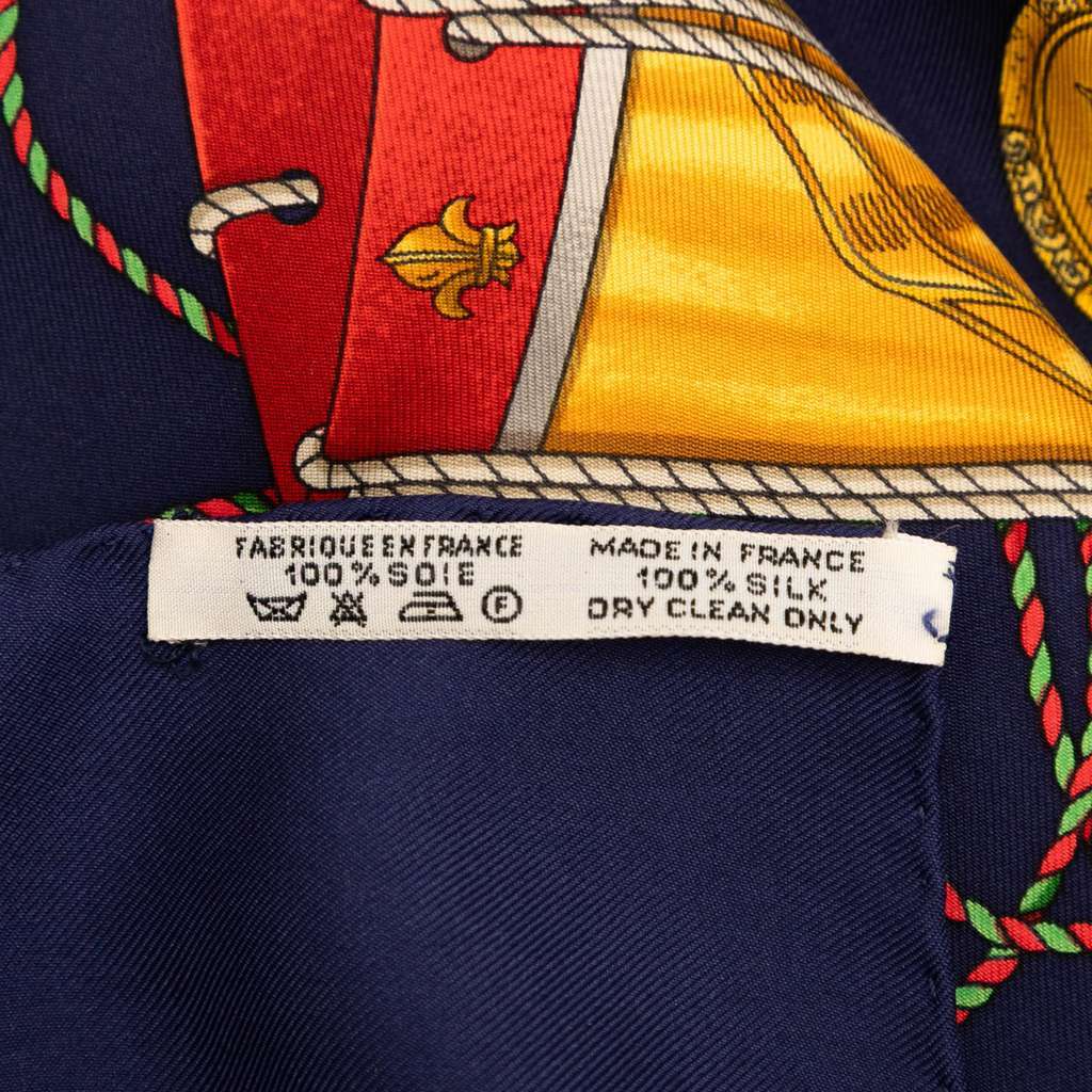 Hermès Les Tambours Silk Scarf 90 Blue Silk Good condition - Box View