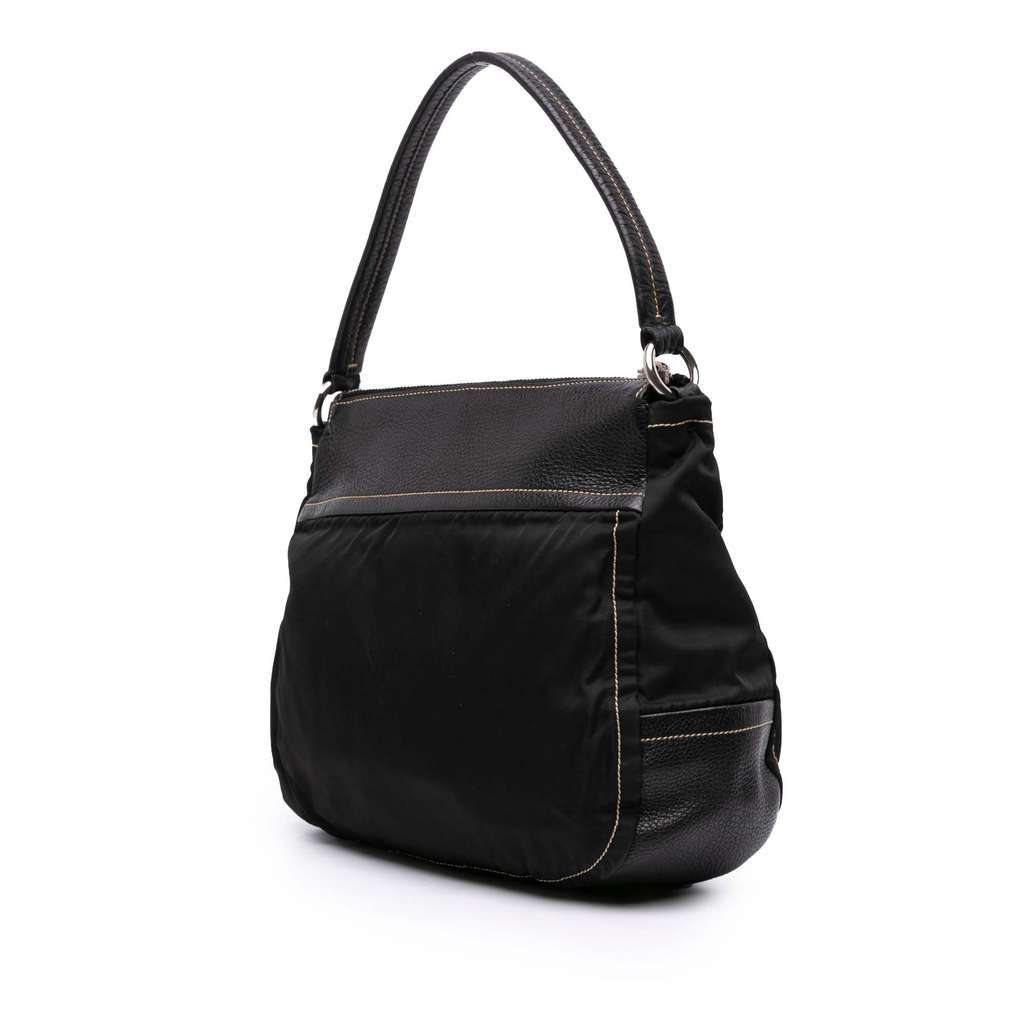 Prada Leather and Tessuto Shoulder Bag Black Leather Very good - Back View