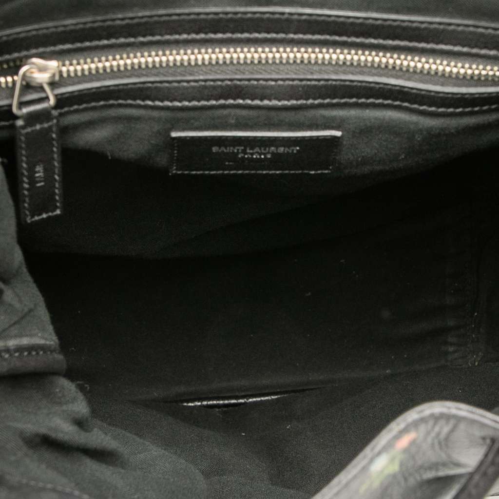 Saint Laurent Leather Prairie Floral Printed Festival Backpack Black Leather Very good - Model View