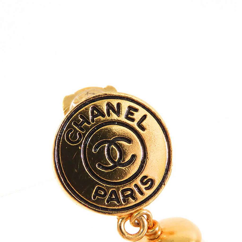 Chanel CC Gold Plated Faux Pearl Drop Clip On Earrings Gold Metal Very good - Back View