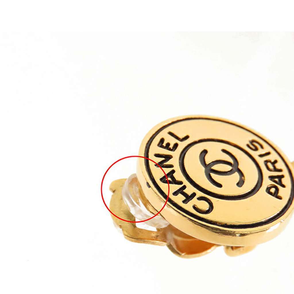 Chanel CC Gold Plated Faux Pearl Drop Clip On Earrings Gold Metal Very good - Inside View