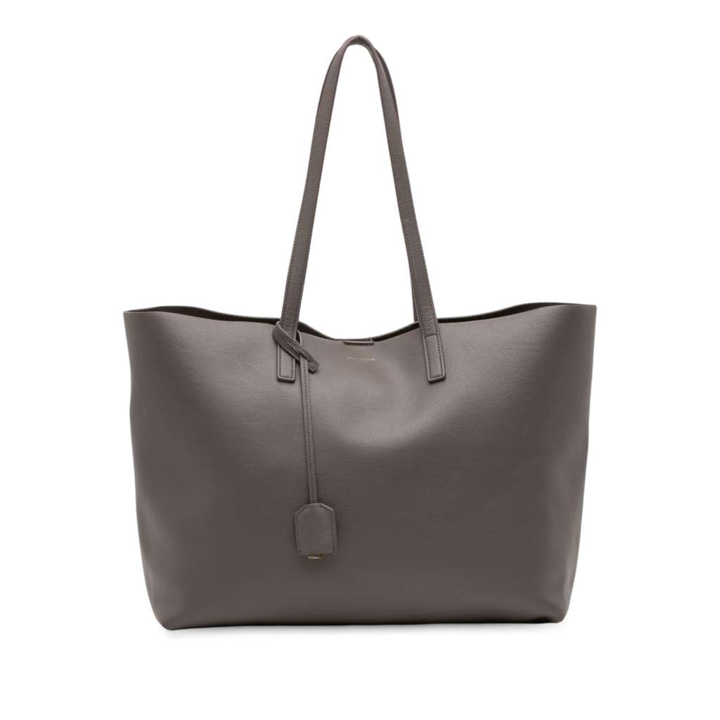 Saint Laurent Large Leather East West Shopping Tote Grey Leather Fair - Front View