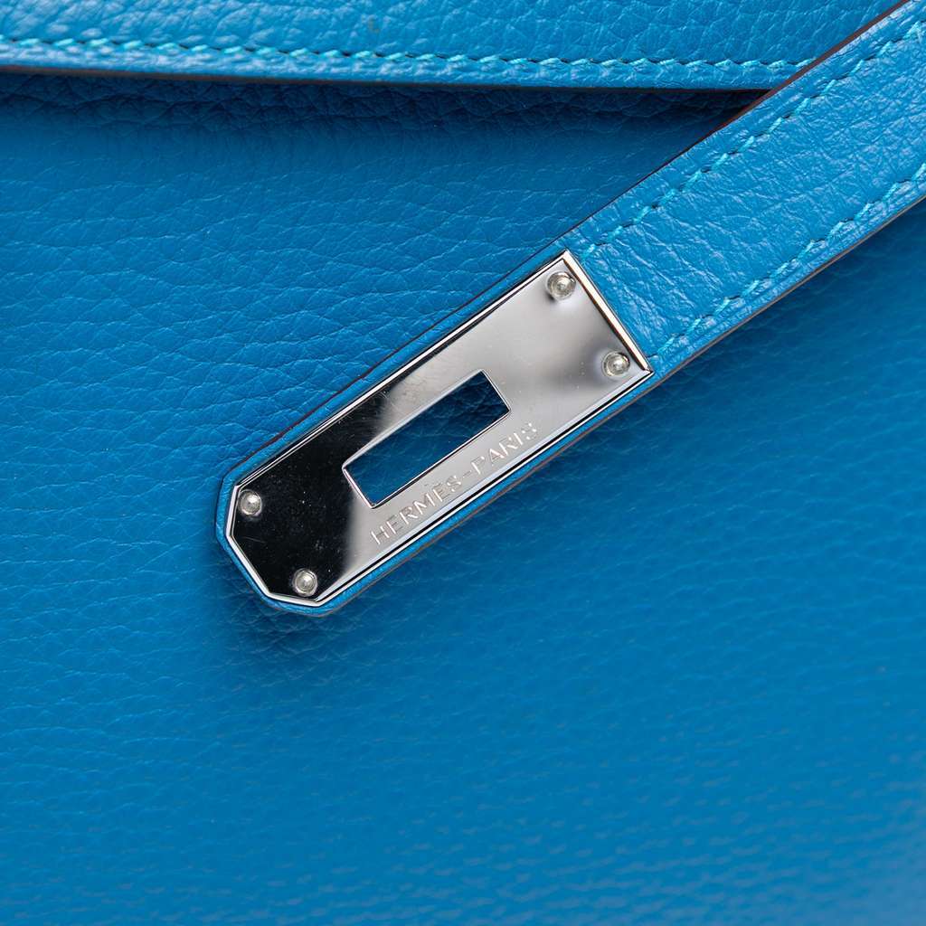 Hermès Togo Kelly II Retourne 32 Blue Leather Fair condition - Box View