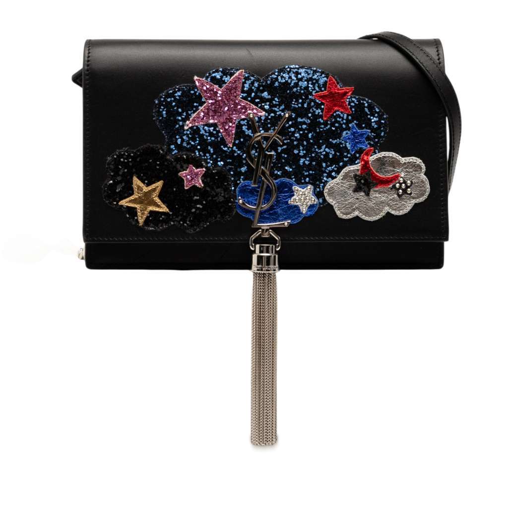Saint Laurent Calfskin Cloud Star Applique Classic Monogram Kate Tassel Wallet on Chain Black Leather Very good - Front View