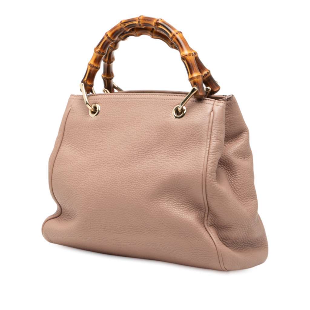 Gucci Small Calfskin Bamboo Shopper Satchel Pink Leather Very good - Back View