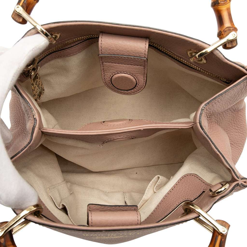 Gucci Small Calfskin Bamboo Shopper Satchel Pink Leather Very good - Model View