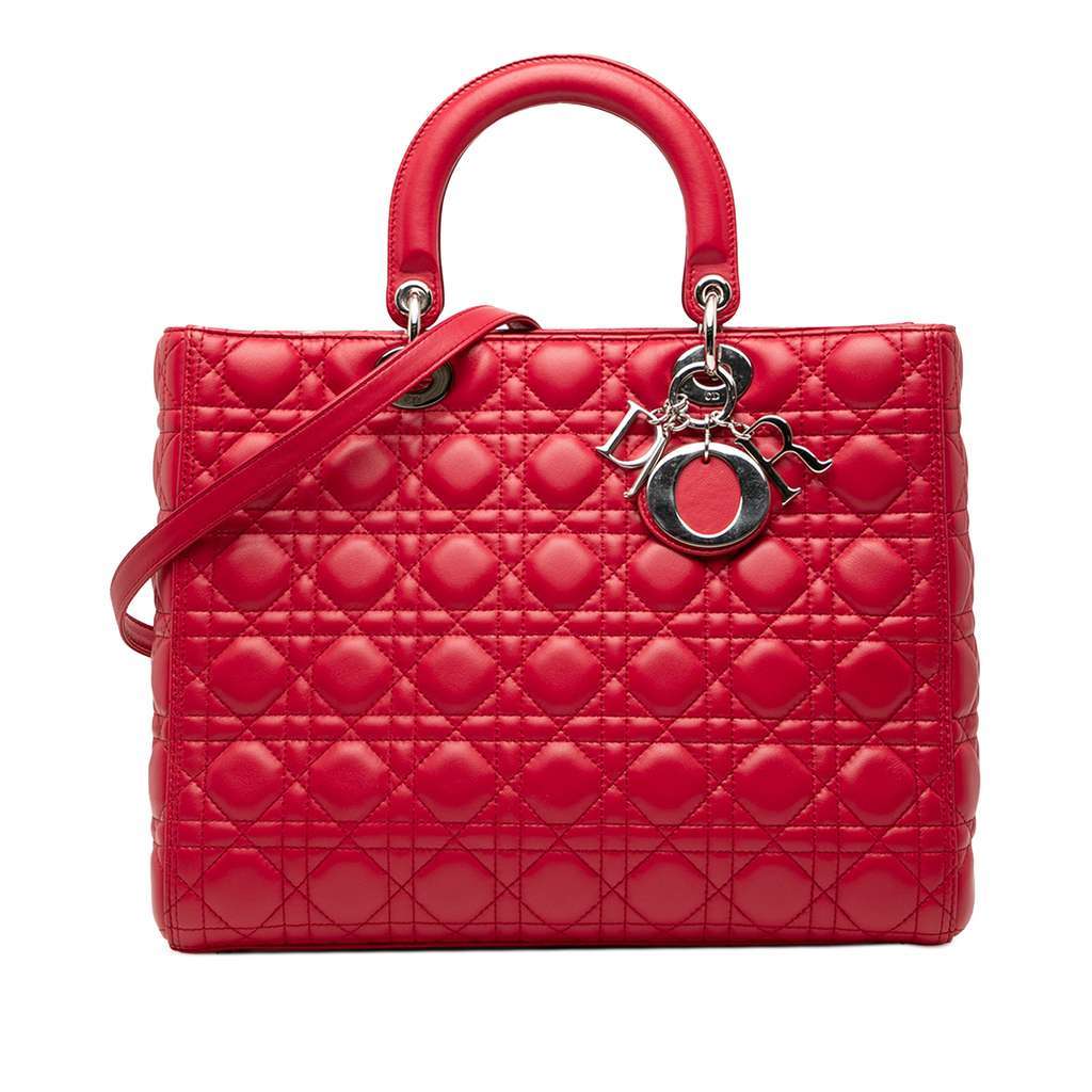 Dior Large Lambskin Cannage Lady Dior Red Leather Very good - Front View