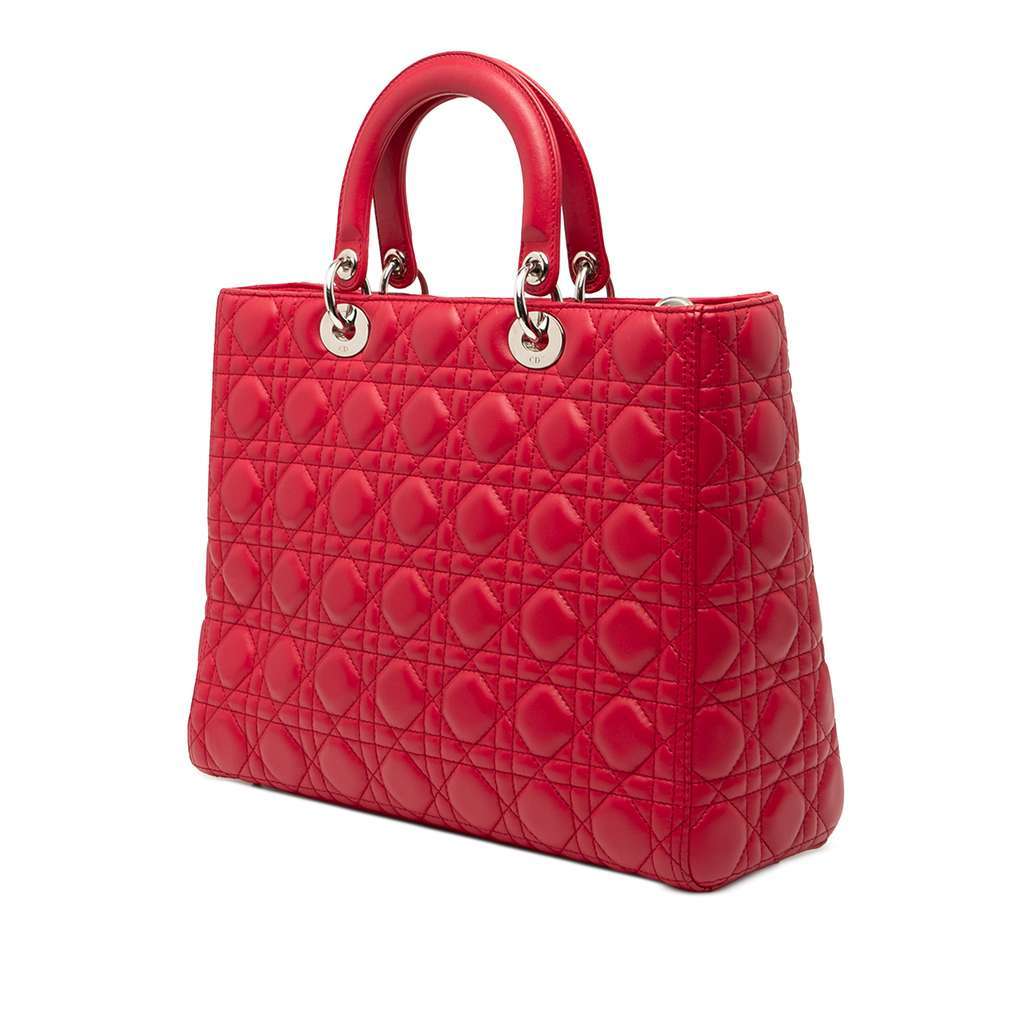 Dior Large Lambskin Cannage Lady Dior Red Leather Very good - Back View