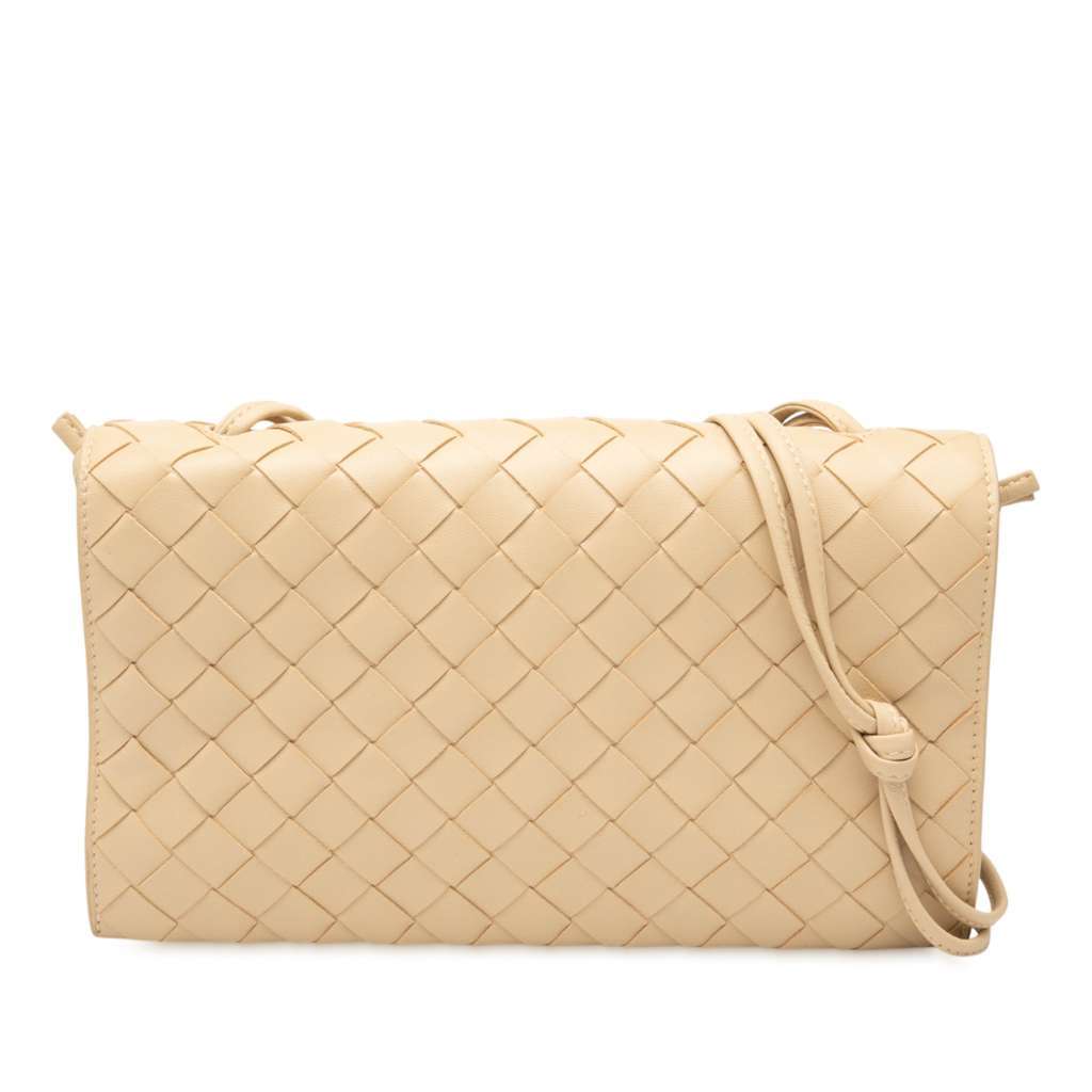 Bottega Veneta Nappa Intrecciato Trio Pouch On Strap Brown Leather Good - Front View