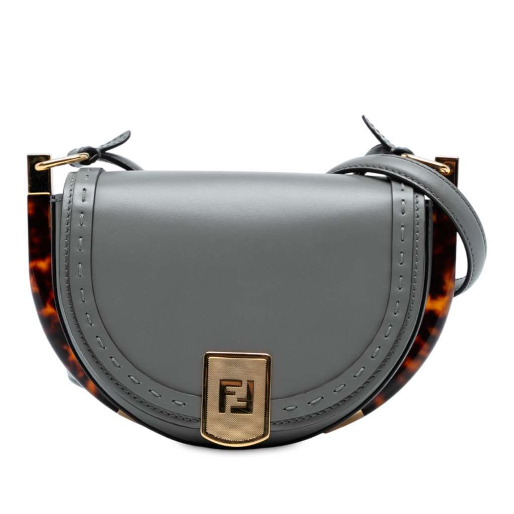 Fendi Leather Moonlight Crossbody Grey Leather Very good - Front View
