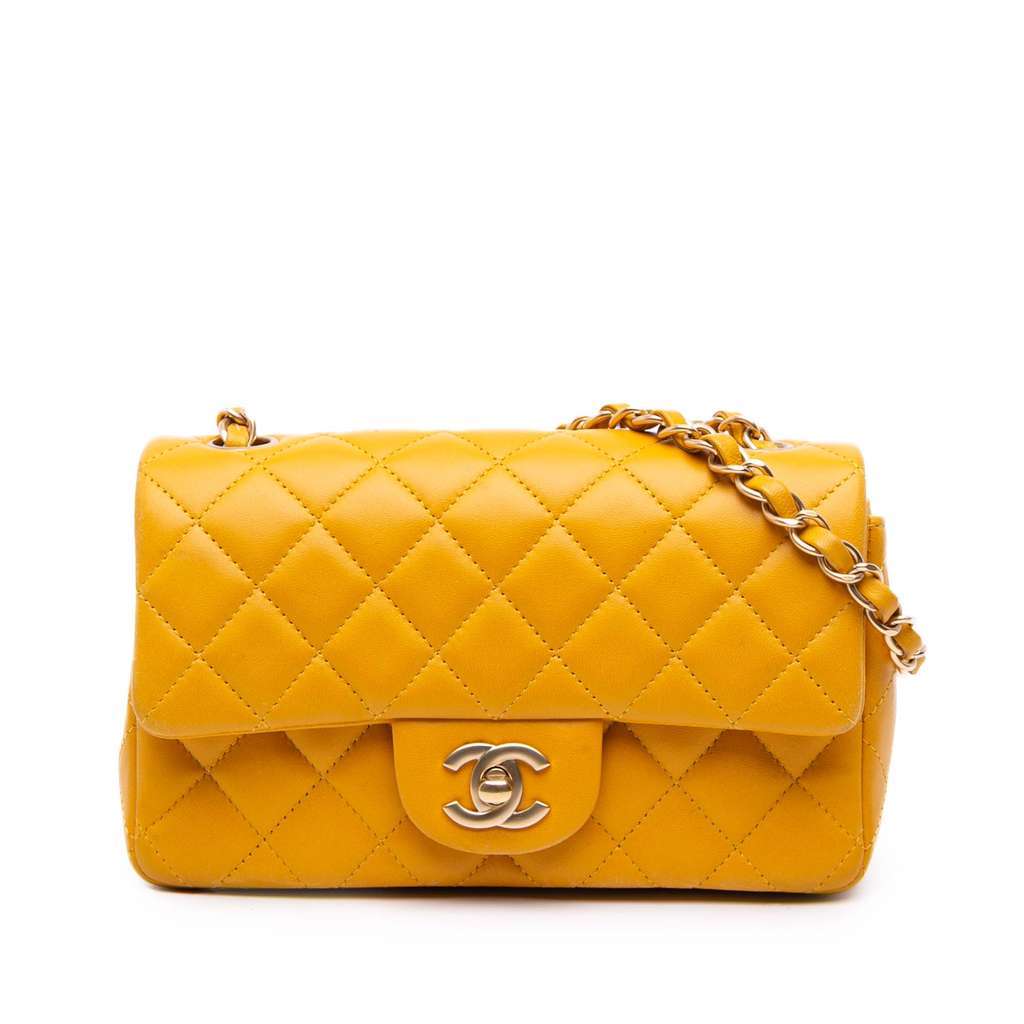 Chanel Mini Rectangular Classic Lambskin Single Flap Yellow Leather Very good condition - Front View