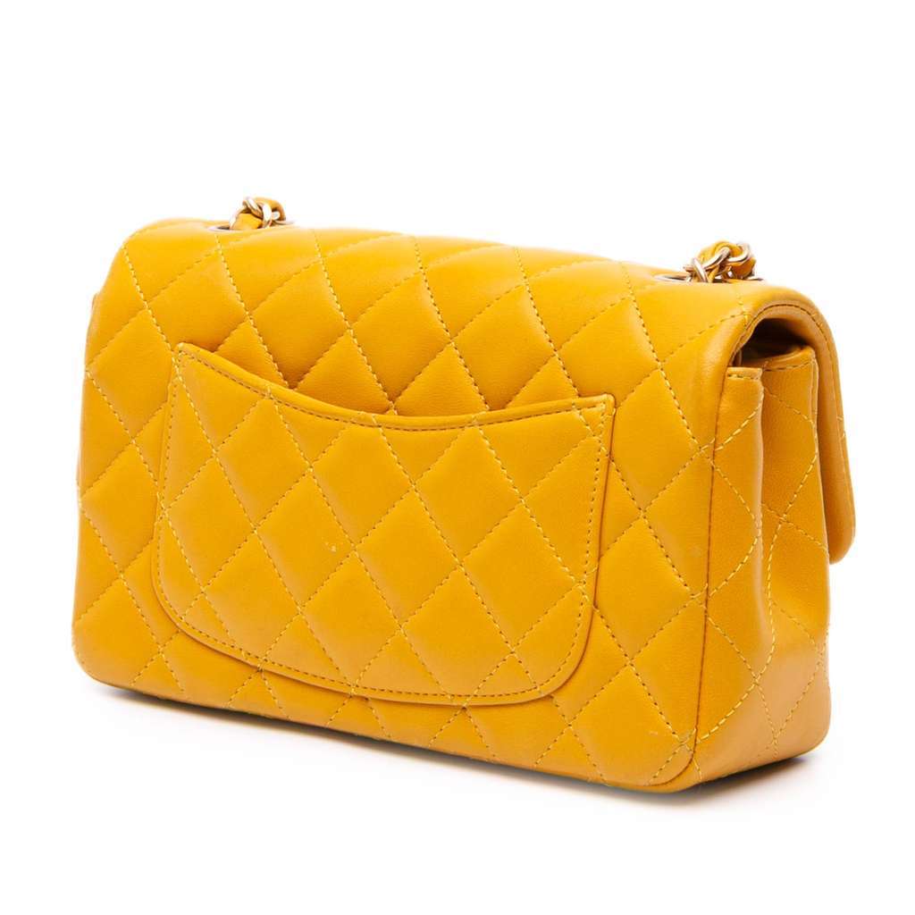 Chanel Mini Rectangular Classic Lambskin Single Flap Yellow Leather Very good condition - Back View