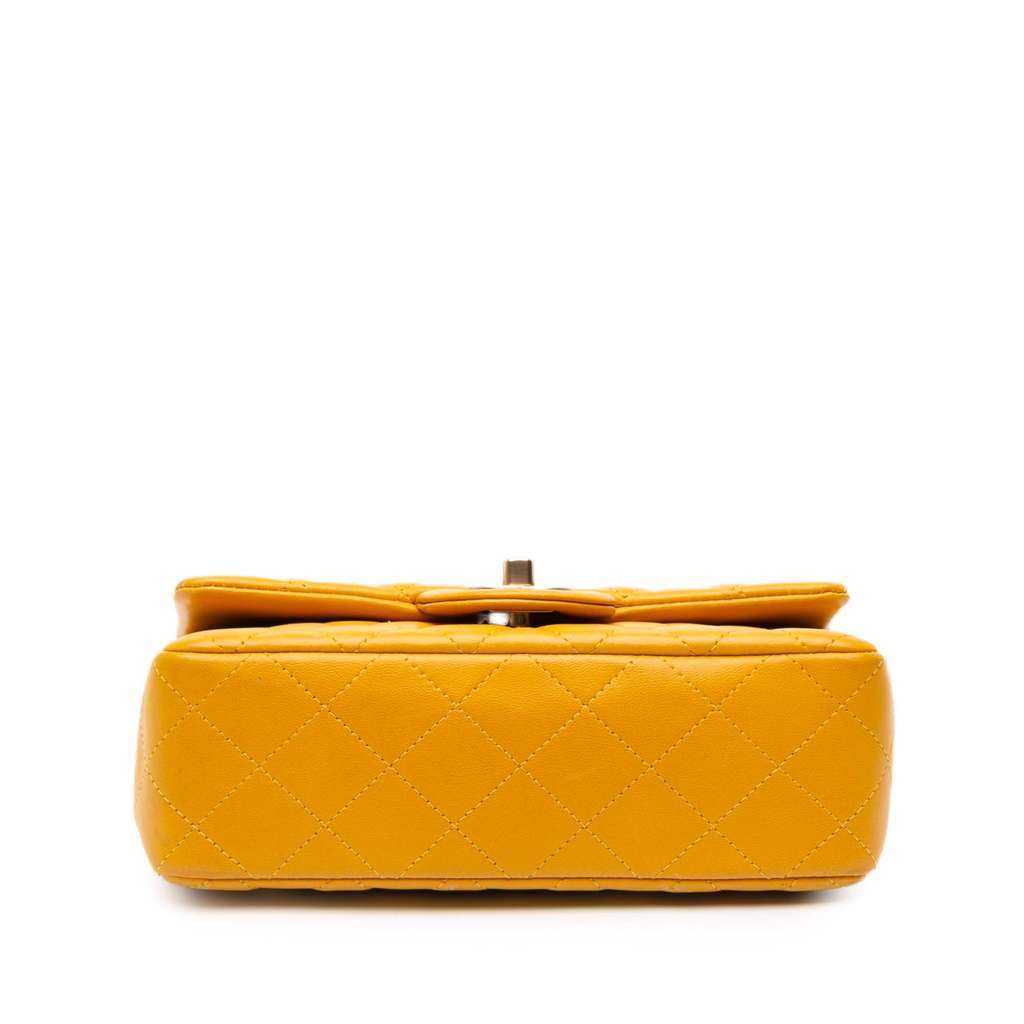 Chanel Mini Rectangular Classic Lambskin Single Flap Yellow Leather Very good condition - Inside View