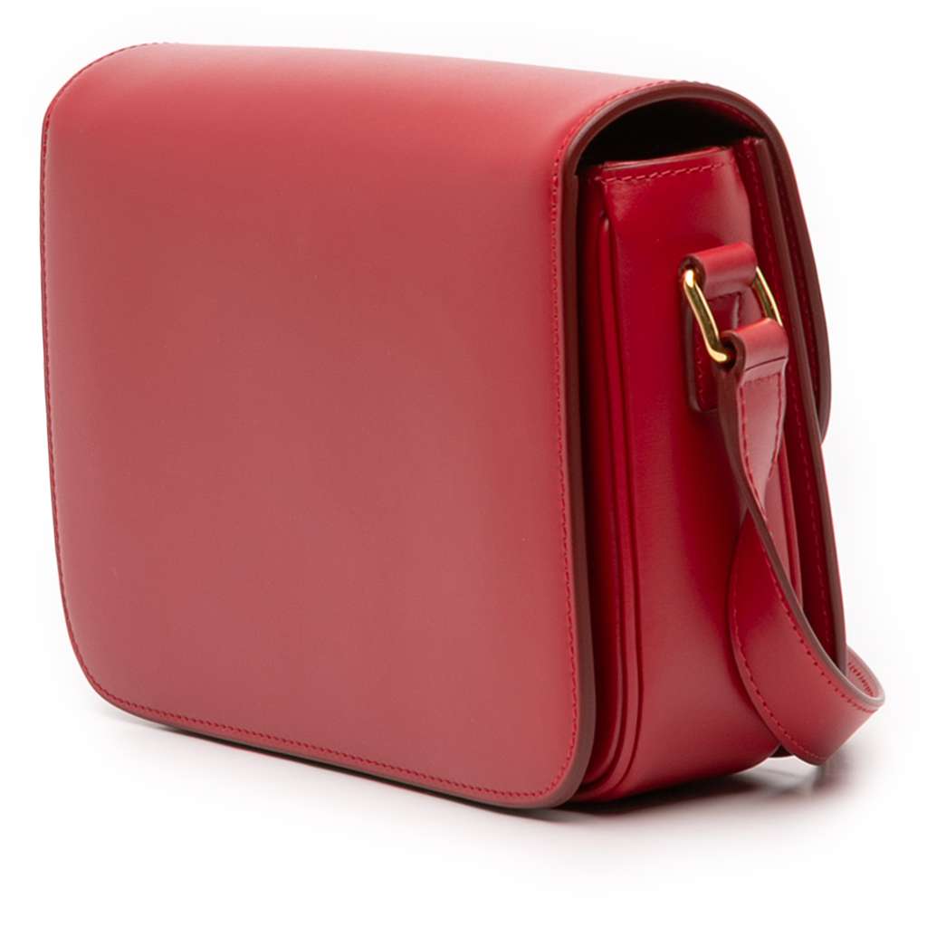 Celine Classique Shiny Calfskin Triomphe Crossbody Red Leather Good - Back View