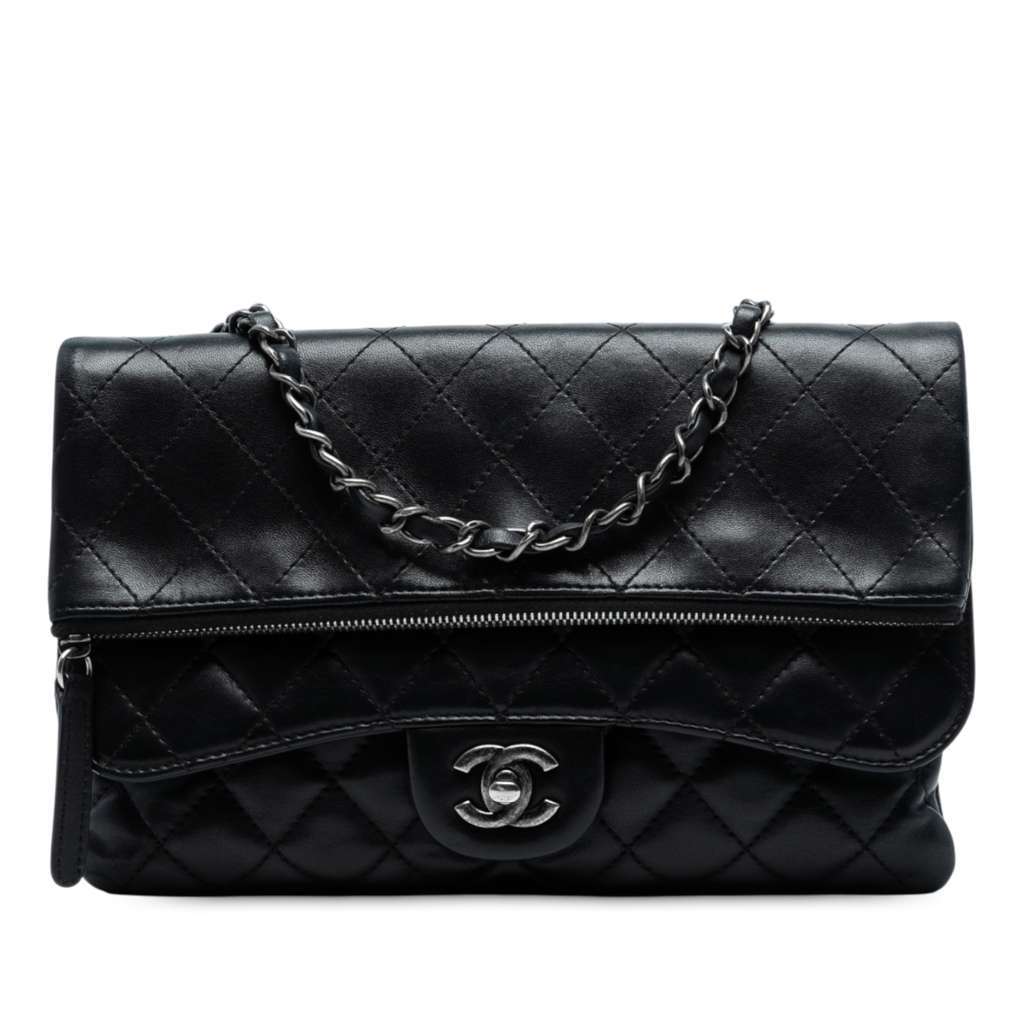 Chanel Paris-Salzburg Lambskin Zip Multi Flap Black Leather Good - Front View