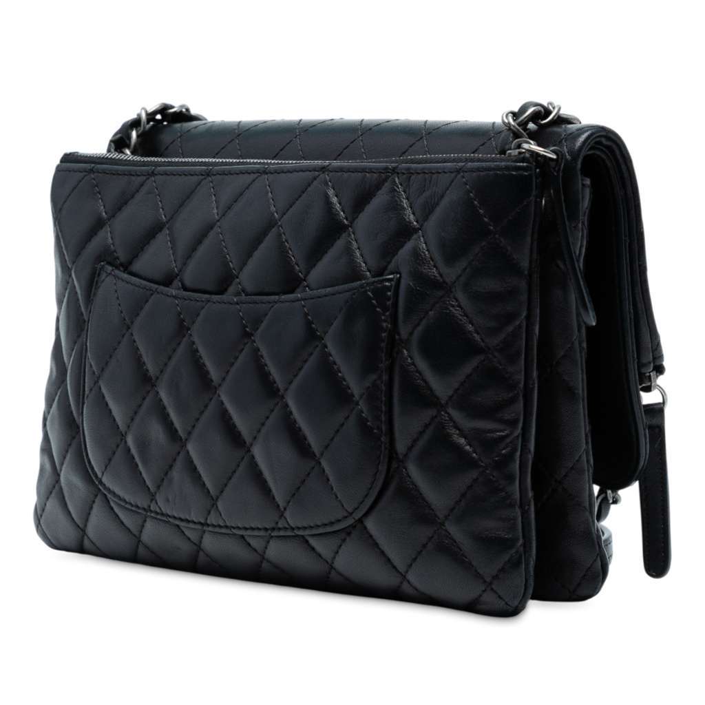Chanel Paris-Salzburg Lambskin Zip Multi Flap Black Leather Good - Back View