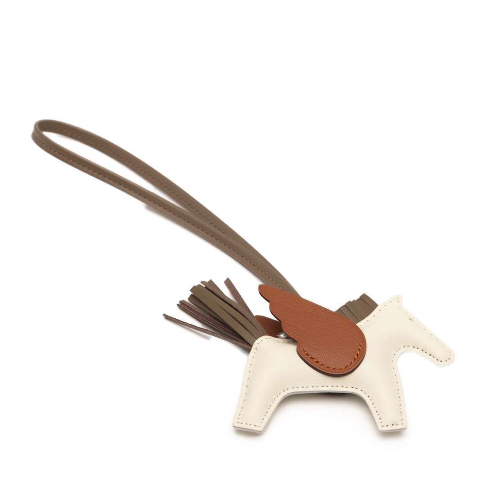 Hermès Milo Lambskin and Swift GriGri Rodeo Pegasus Bag Charm White Leather Very good condition - Back View