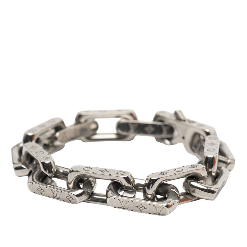 Louis Vuitton Stainless Steel Monogram Chain Bracelet M Silver Stainless steel Good condition - Back View