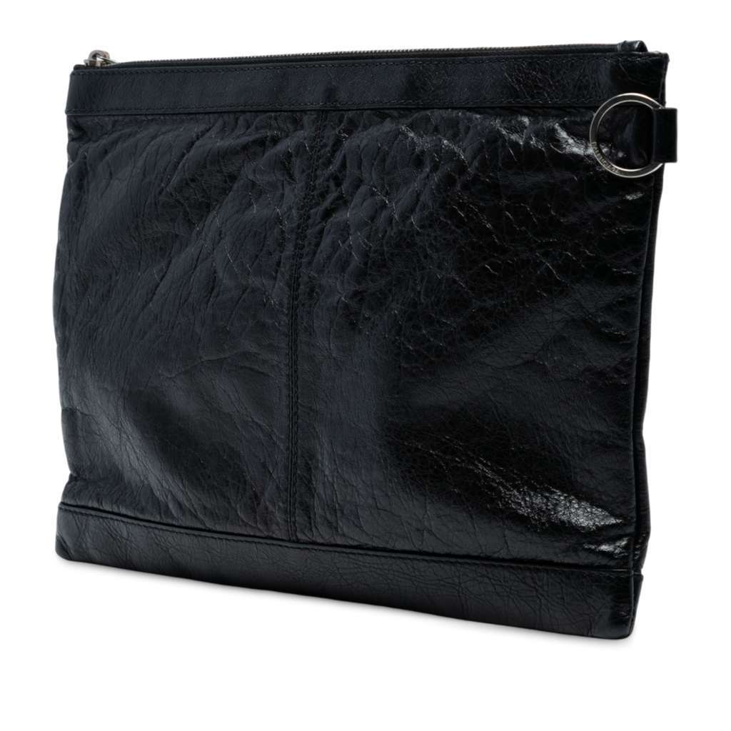 Balenciaga Lambskin Motocross Classic Clip M Clutch Black Leather Good - Back View