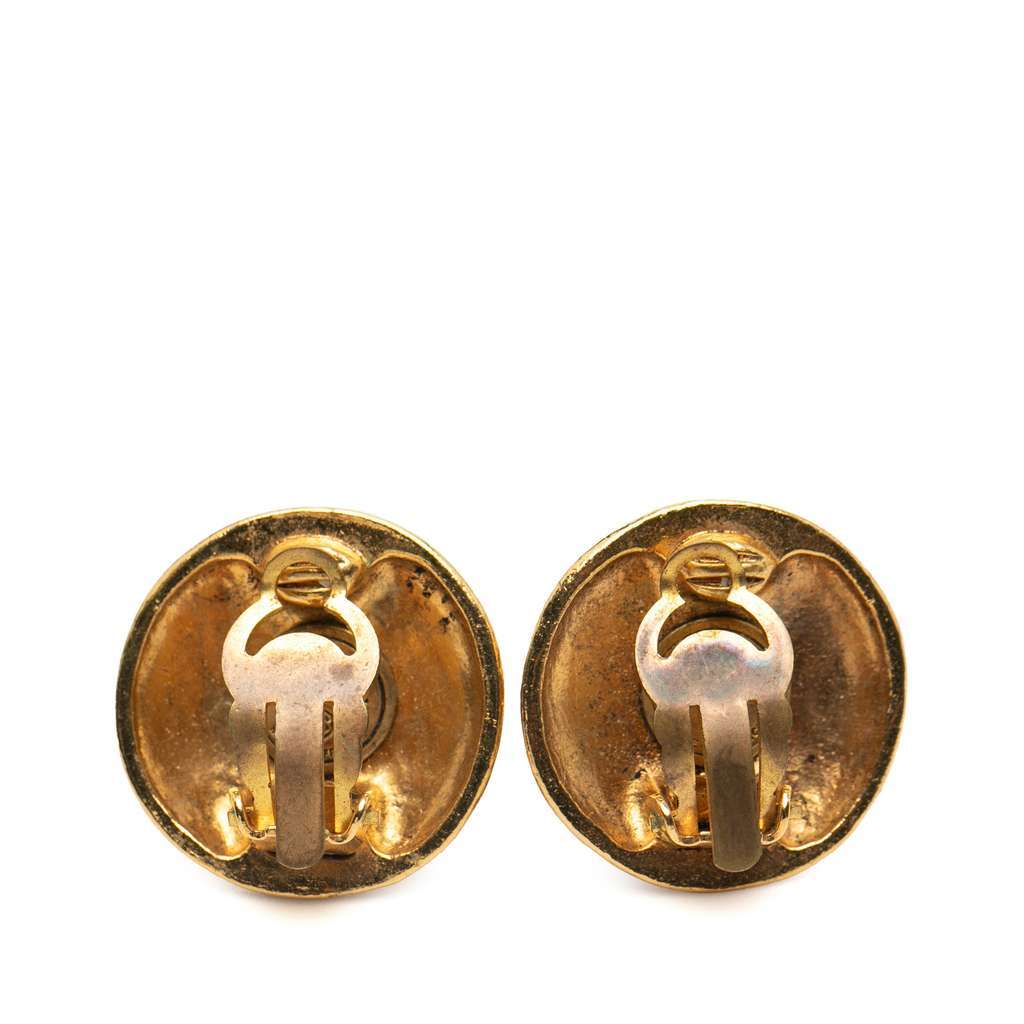 Chanel Gold Plated CC Round Clip On Earrings Gold Metal Good - Back View