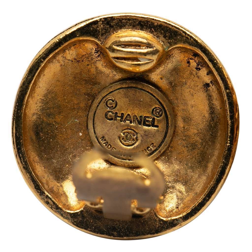 Chanel Gold Plated CC Round Clip On Earrings Gold Metal Good - Inside View