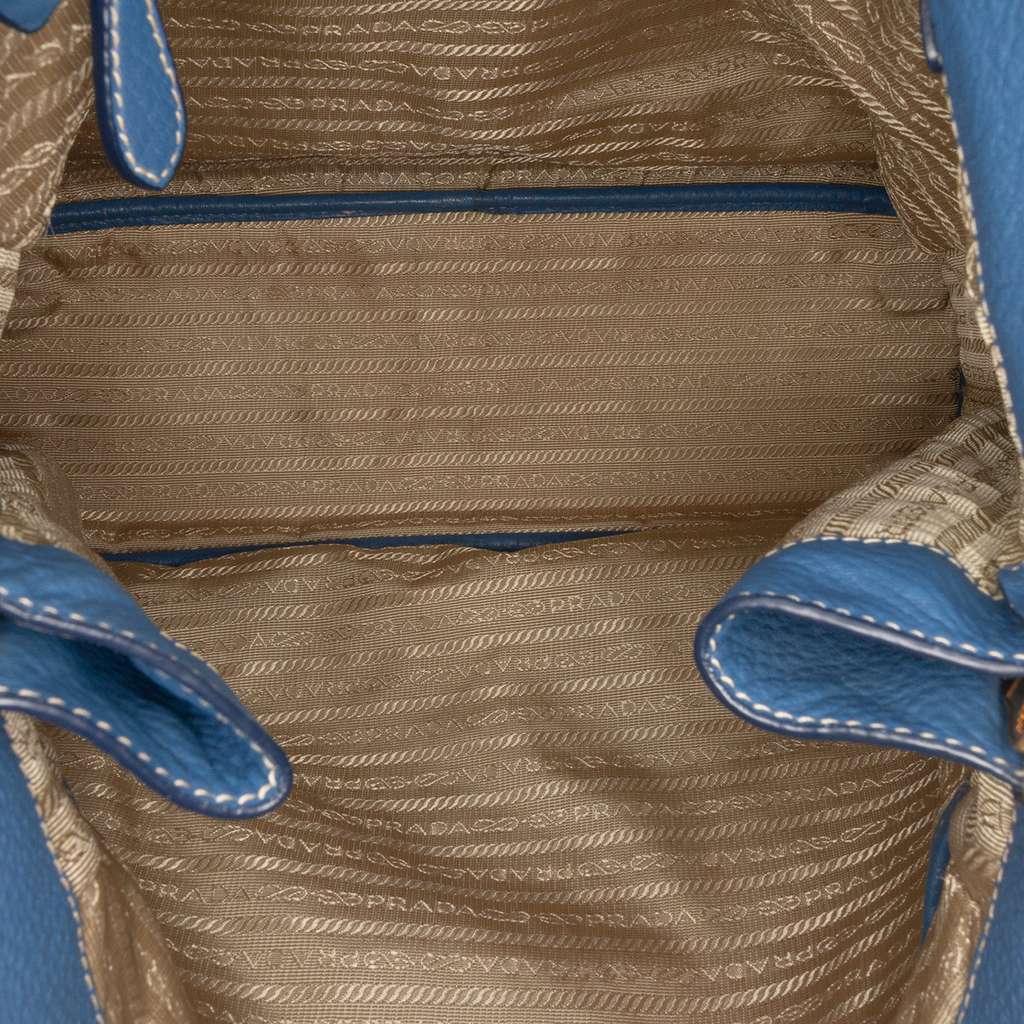 Prada Vitello Daino Side Zip Shopper Tote Blue Leather Very good condition - Model View