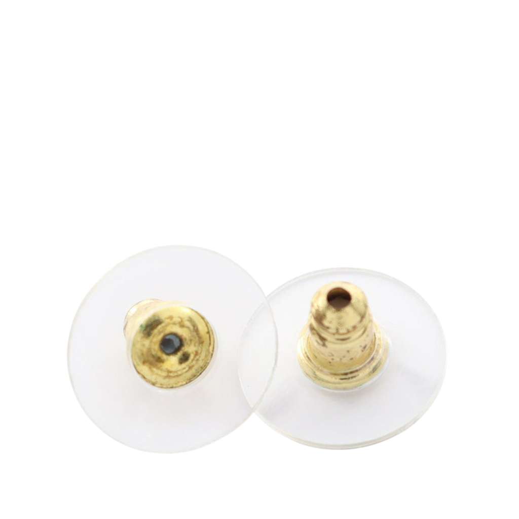 Chanel CC Gold Plated Faux Pearl and Rhinestone Heart Earrings White Very good - Back View