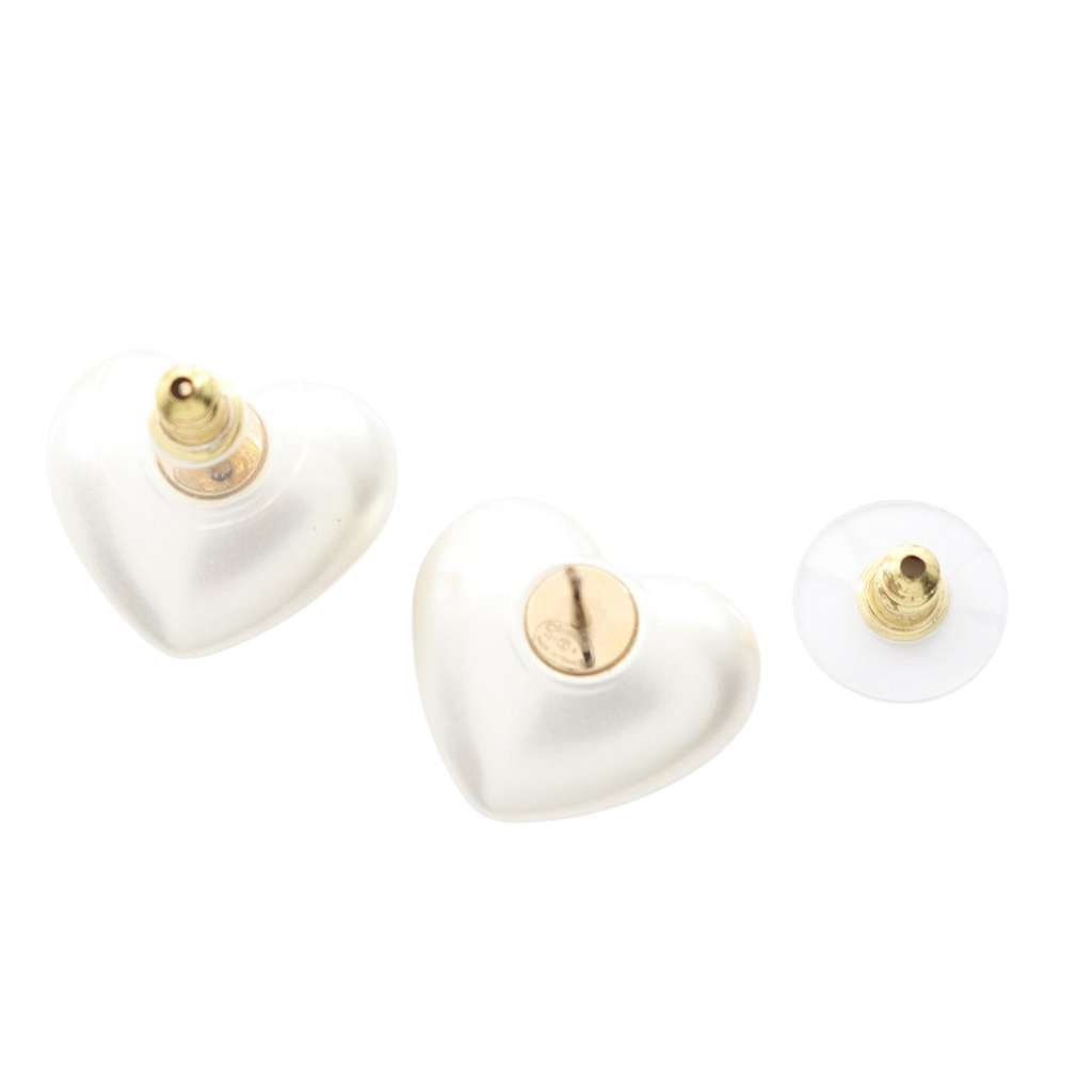 Chanel CC Gold Plated Faux Pearl and Rhinestone Heart Earrings White Very good - Inside View