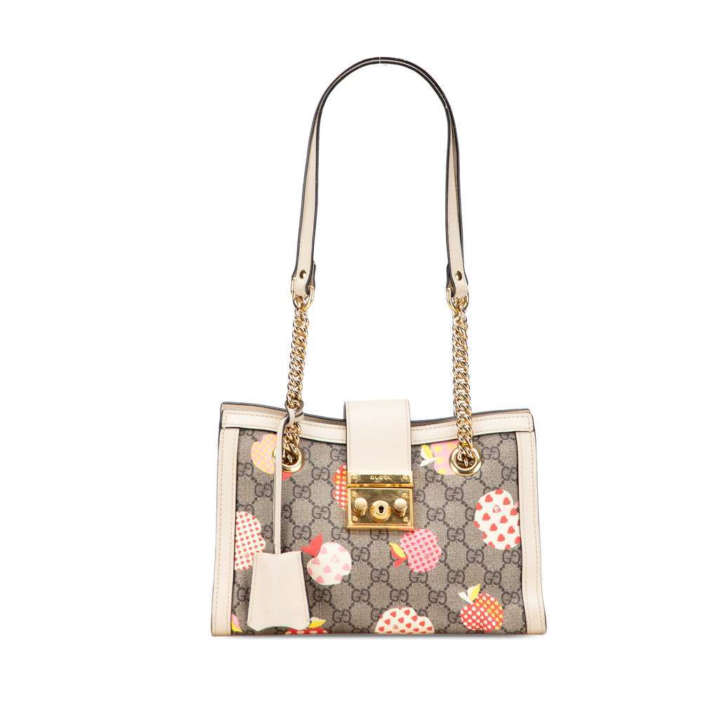 Gucci Small GG Supreme Apple Heart Padlock Tote Brown Canvas Very good - Front View
