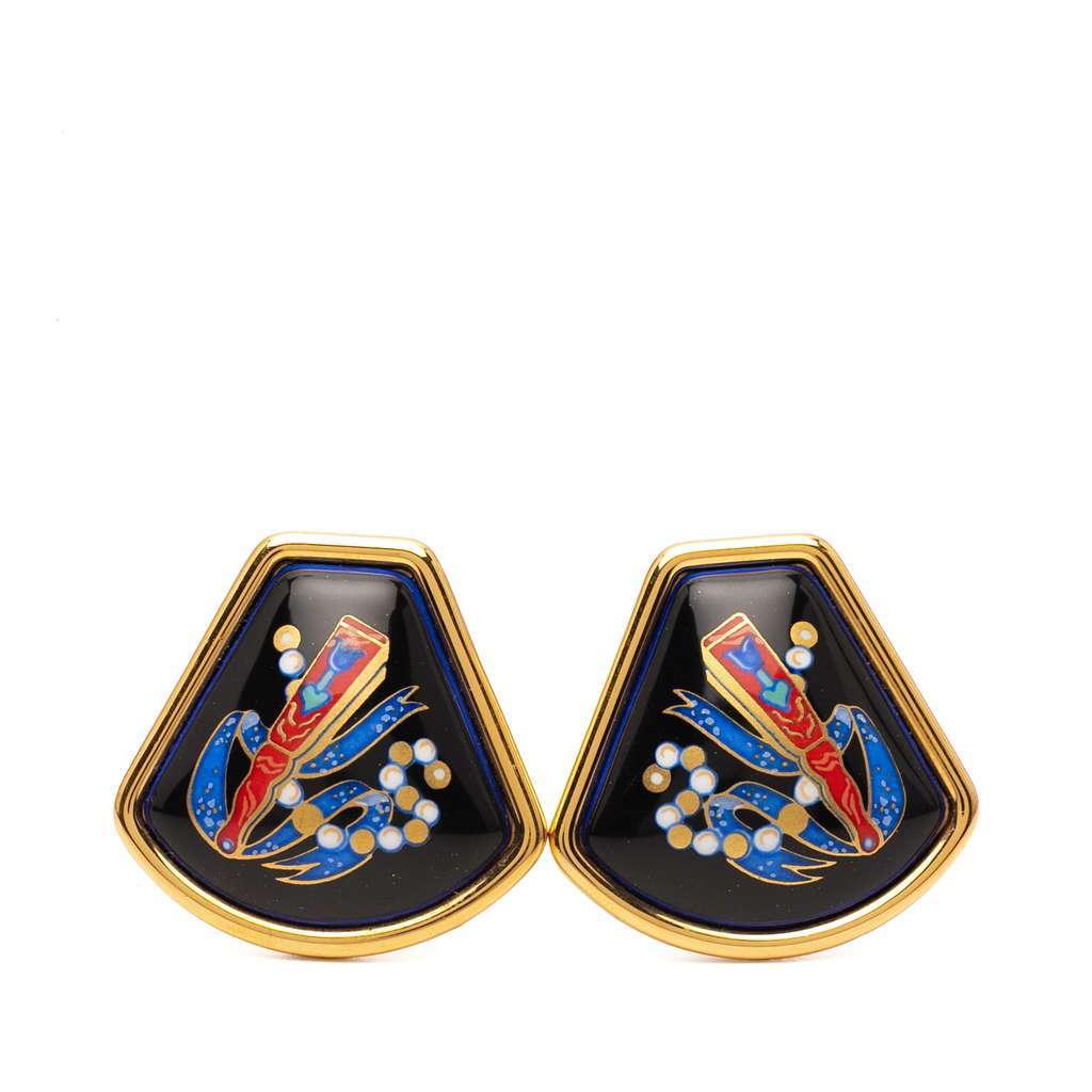 Hermès Enamel Cloisonne Clip On Earrings Black Good condition - Front View
