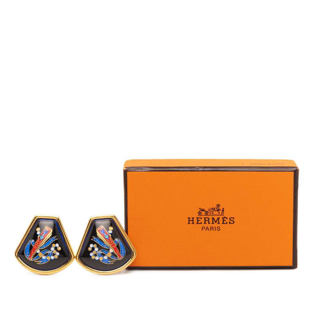 Hermès Enamel Cloisonne Clip On Earrings Black Good condition - Model View