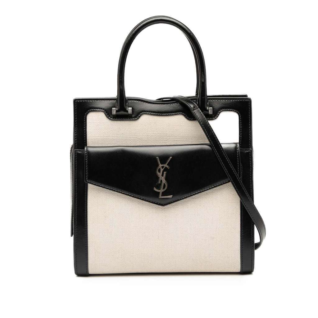 Saint Laurent Small Canvas Uptown Satchel White Canvas Good - Front View