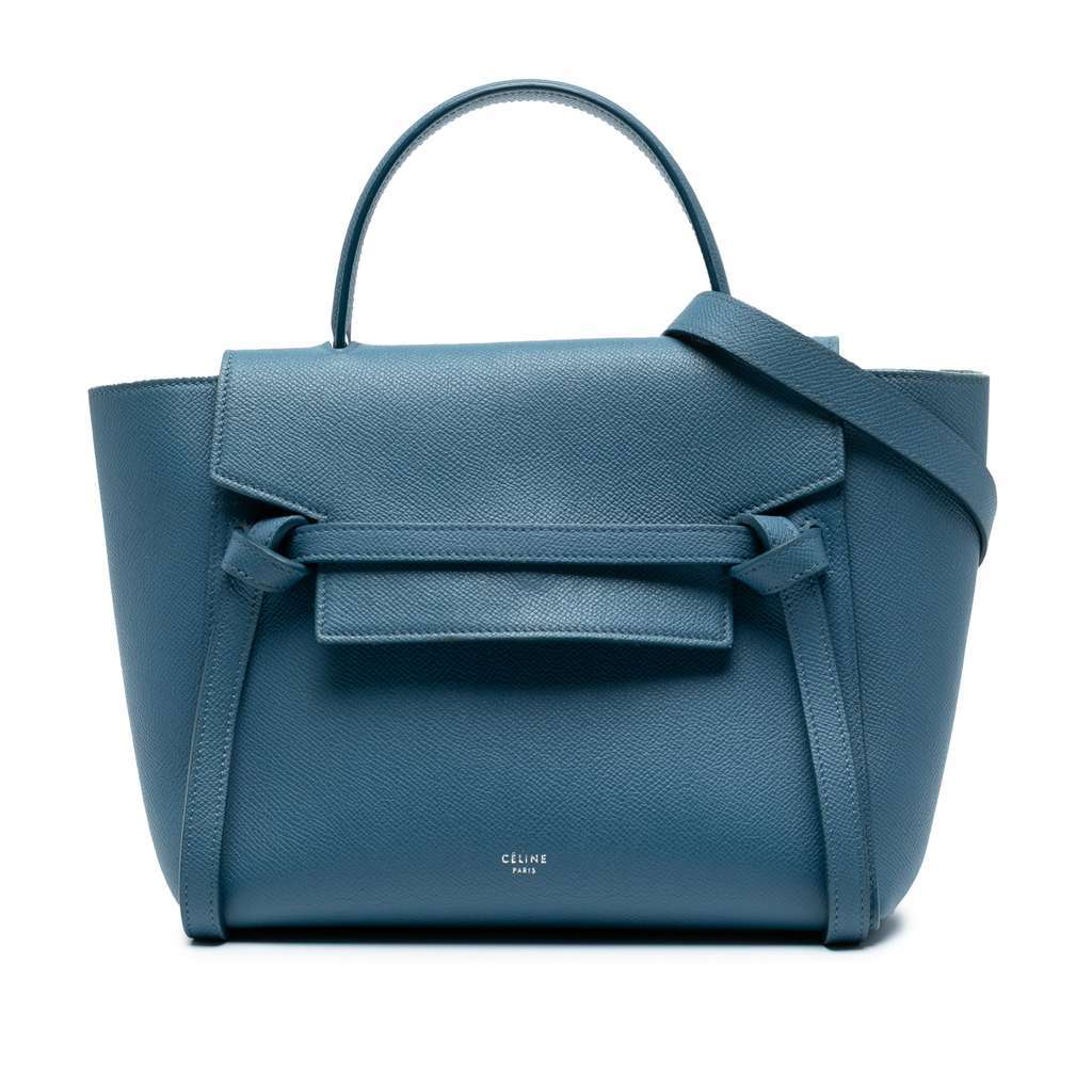 Celine Micro Grained Calfskin Belt Bag Blue Leather Very good - Front View