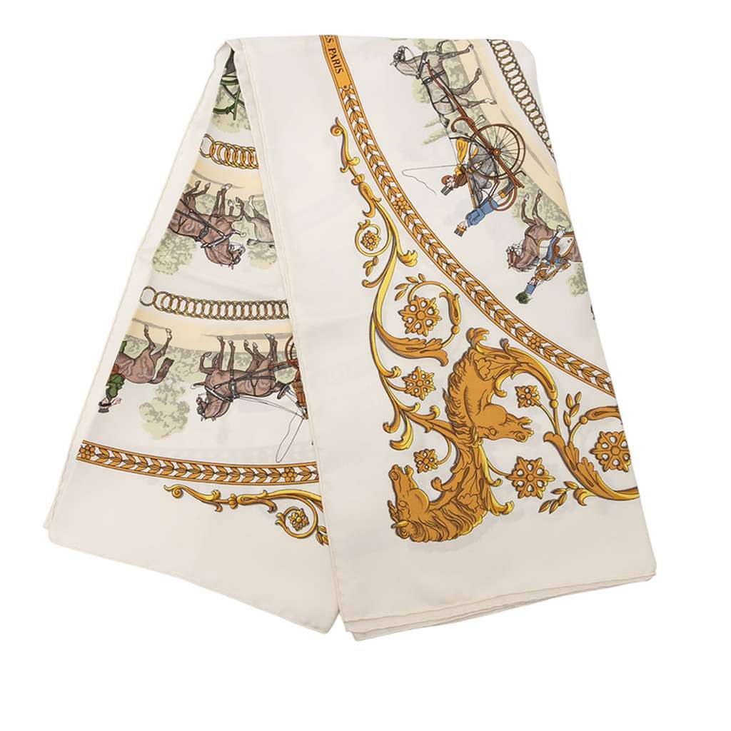 Hermès La Promenade De Longchamps Silk Scarf White Silk Good condition - Front View
