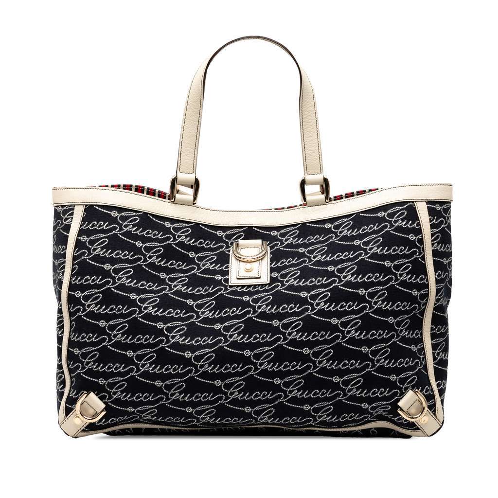 Gucci 85th Anniversary Canvas Logo Abbey D Ring Tote Blue Canvas Very good - Front View