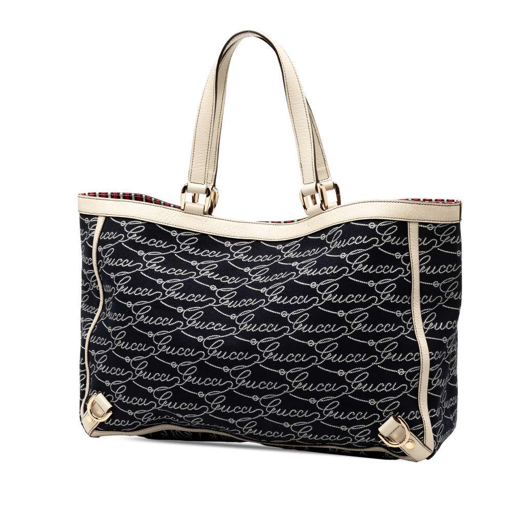 Gucci 85th Anniversary Canvas Logo Abbey D Ring Tote Blue Canvas Very good - Back View
