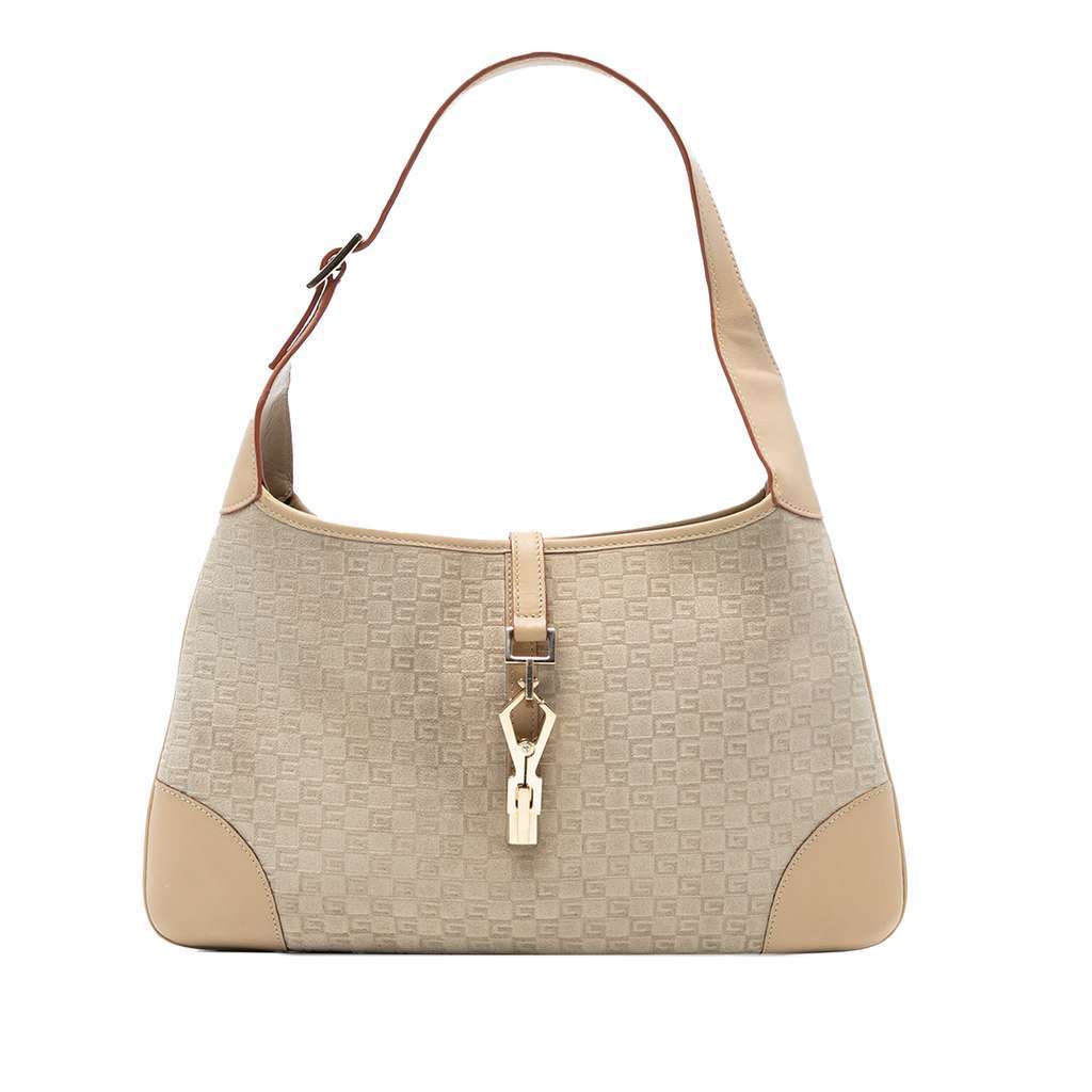 Gucci G Square Suede Jackie Hobo Brown Leather Good - Front View
