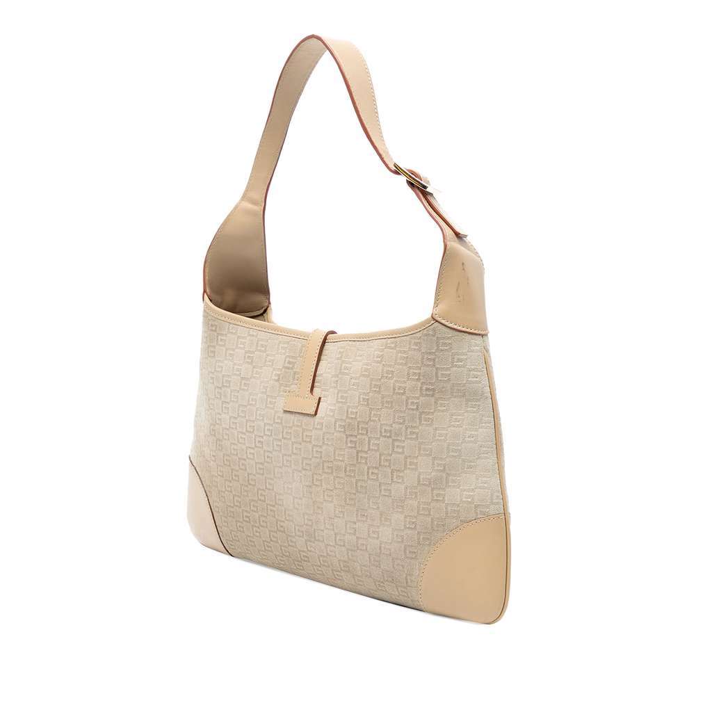 Gucci G Square Suede Jackie Hobo Brown Leather Good - Back View