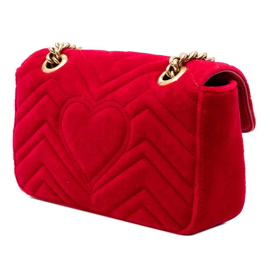 Gucci Small GG Marmont Matelasse Velvet Shoulder Bag Red Velvet Good - Back View