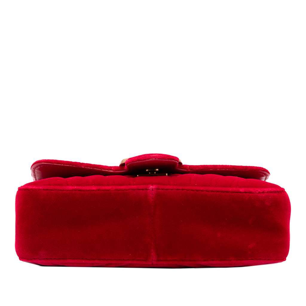 Gucci Small GG Marmont Matelasse Velvet Shoulder Bag Red Velvet Good - Inside View