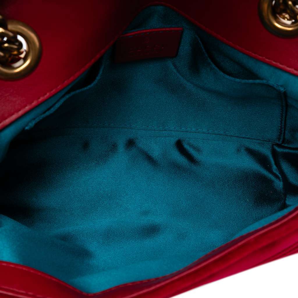Gucci Small GG Marmont Matelasse Velvet Shoulder Bag Red Velvet Good - Model View