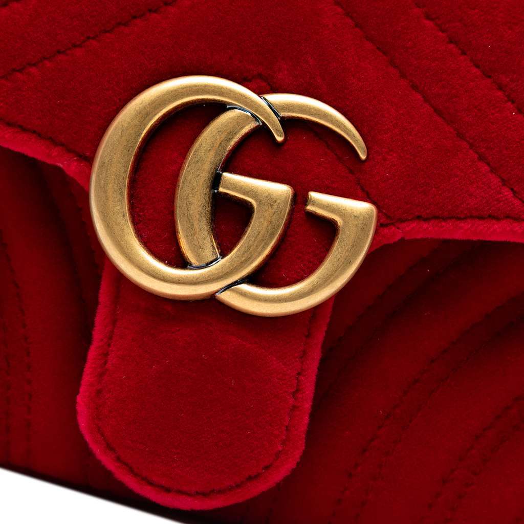 Gucci Small GG Marmont Matelasse Velvet Shoulder Bag Red Velvet Good - Box View
