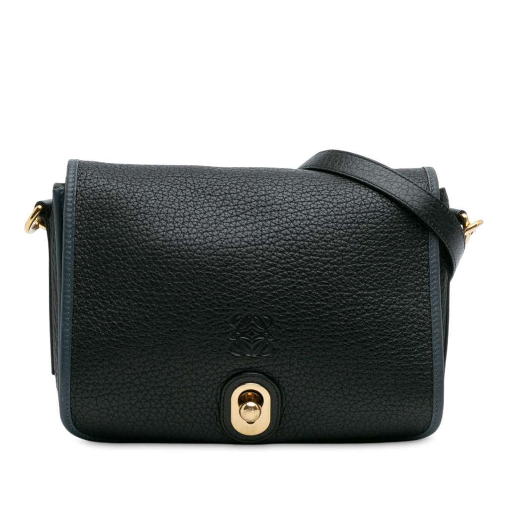 Loewe Pebbled Calfskin Anagram Ines Flap Crossbody Black Leather Good - Front View