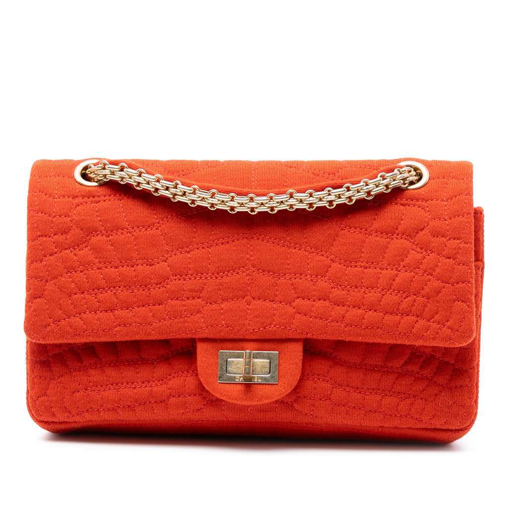Chanel Reissue 2.55 Quilted Jersey Coco Croc Double Flap 225 Orange Cotton Good condition - Front View