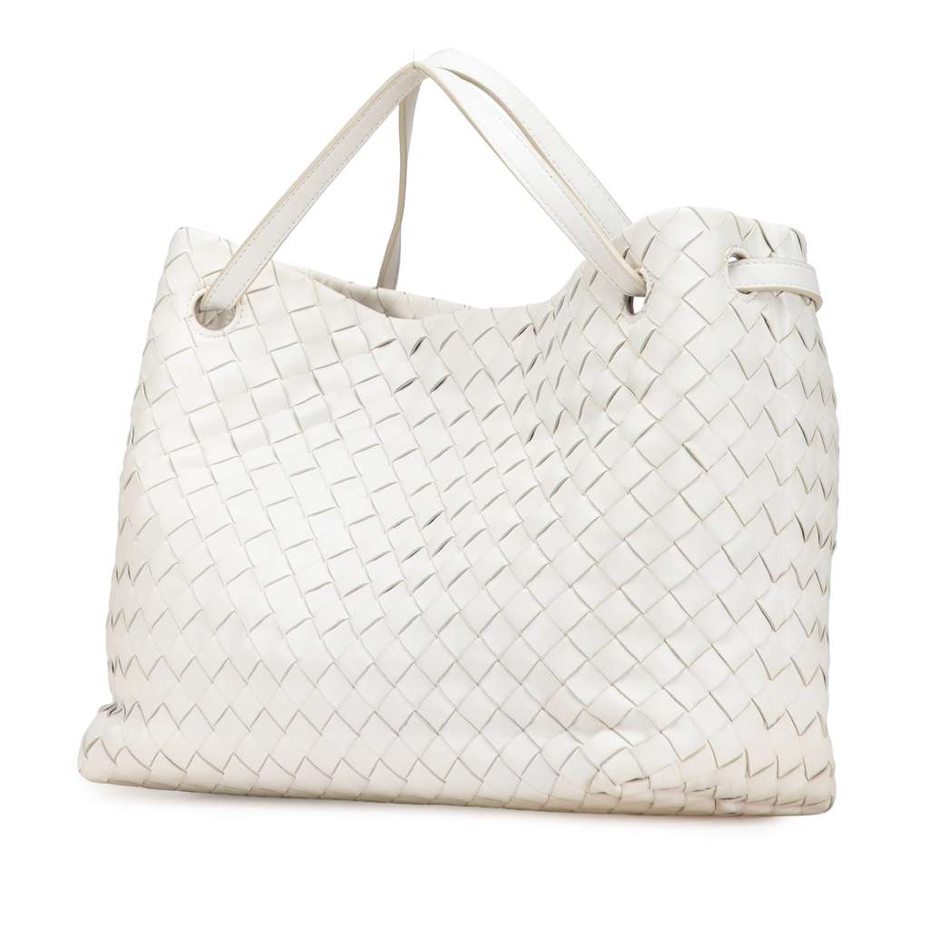 Bottega Veneta Lambskin Intrecciato Tote White Leather Good condition - Back View
