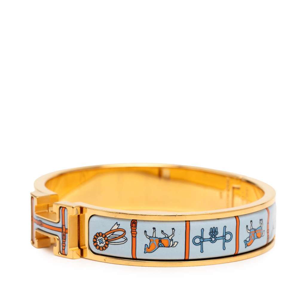 Hermès Narrow Enamel Couvertures et Tenues de Jour Clic H PM Blue Good condition - Back View